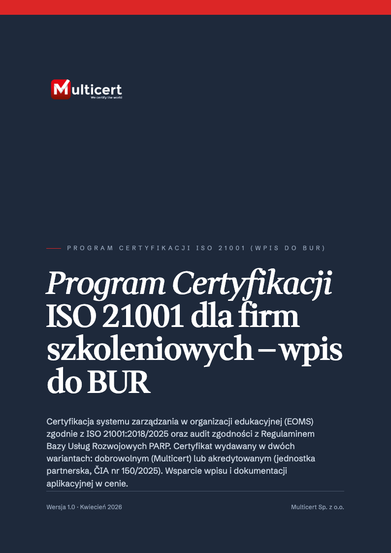 Okładka dokumentu: Program Certyfikacji ISO 21001 (wpis do BUR) — Multicert