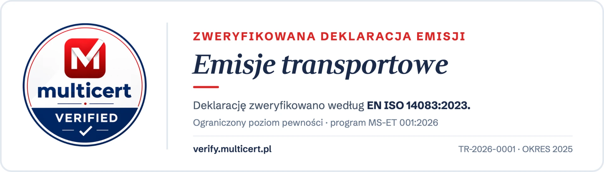 Wzór znaku zweryfikowanych emisji transportowych EN ISO 14083