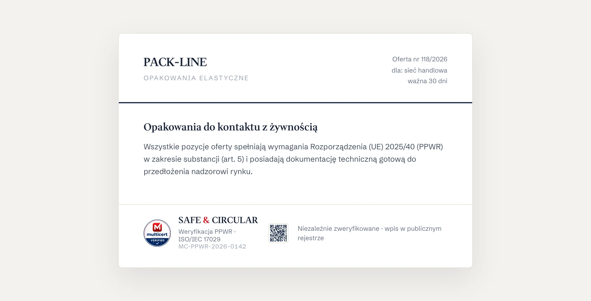 Znak Safe & Circular w stopce oferty handlowej