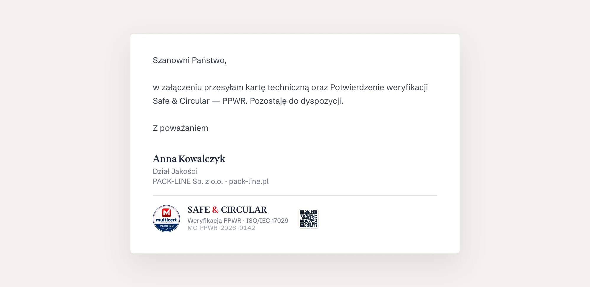 Znak Safe & Circular w stopce wiadomości e-mail